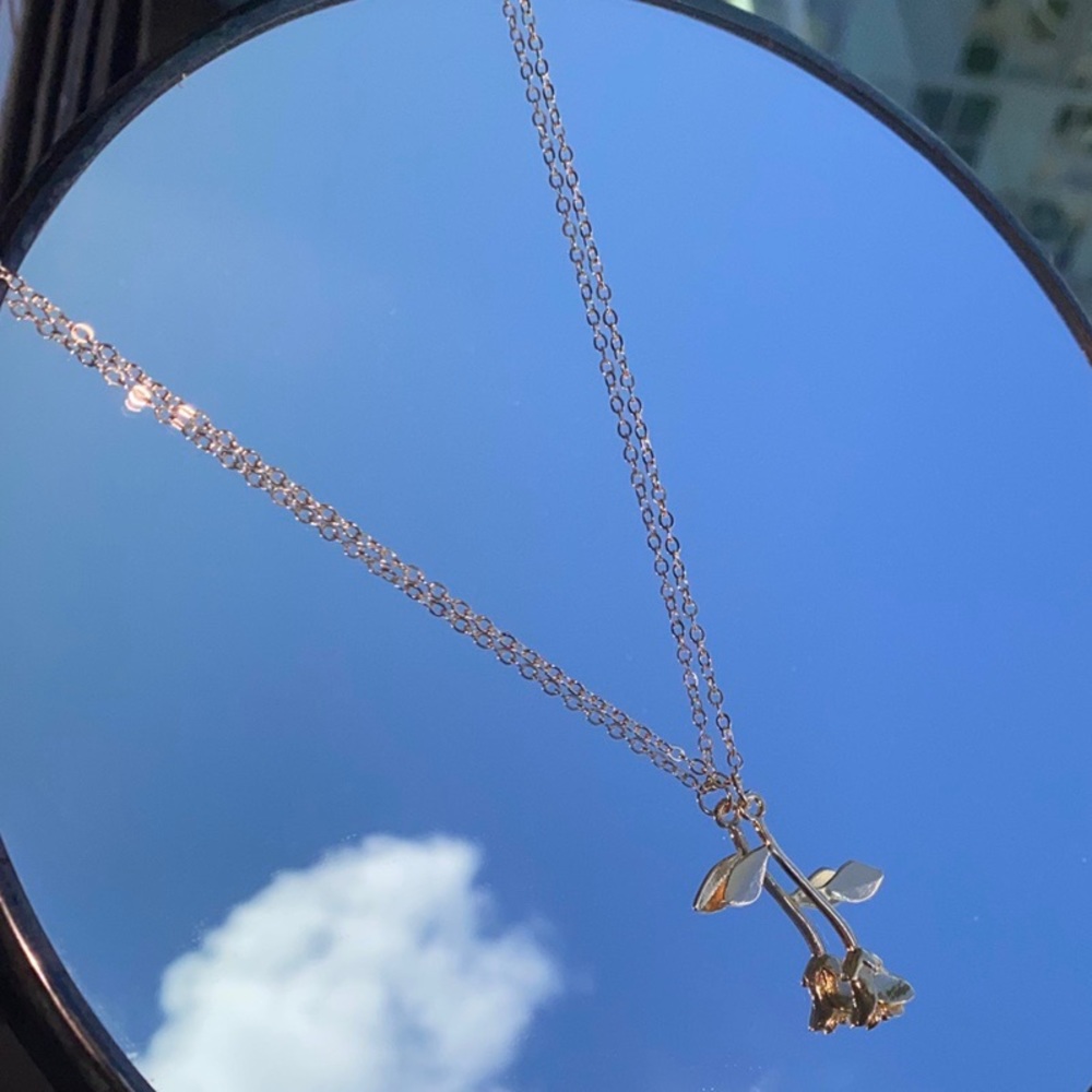 Gold Rose Drop Down Necklace